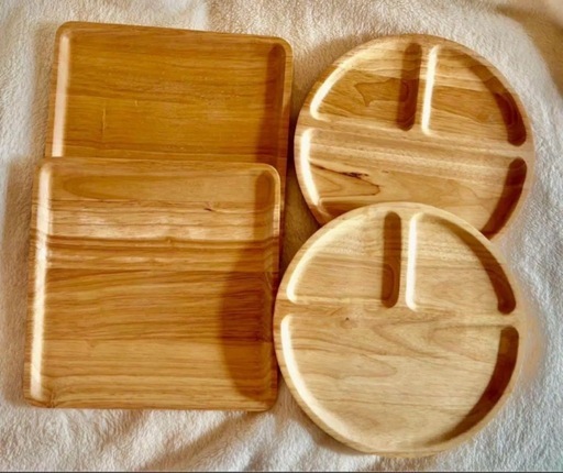 木製角プレート・丸型仕切りプレート 各2点ずつ