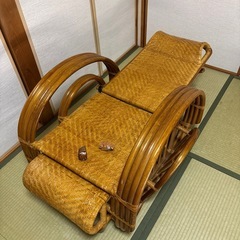 最終お値下げ‼️ラタンリクライニングチェア　座って読書、リクライニングでお昼寝　の画像