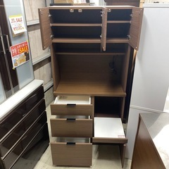 ニトリ　エトナ90　KB　MBR　食器棚　キッチンボード　茶　 幅89×奥42×高181cm　リサイクルショップ　朝霞市　ケイラック朝霞田島店　志木市　和光市　GM412の画像