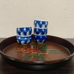昭和レトロ　湯呑み5客　お盆の画像