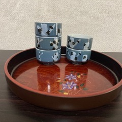 昭和レトロ　湯呑み　5客　花柄お盆桔梗の画像