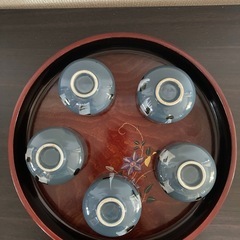 昭和レトロ　湯呑み　5客　花柄お盆桔梗の画像