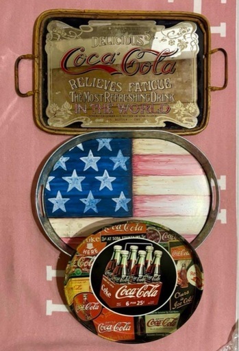 アメリカ ヴィンテージ コカコーラ・アメリカフラッグ トレー 3点