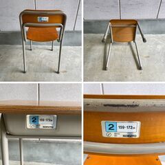 J7Y2298 KOKUYO コクヨ 学校 学習 勉強 生徒 塾 学童 学生 机 椅子 2号 旧JIS規格 159～172cm セット レトロ 小学校 つくえ いす 4組＋机1台 現状の画像
