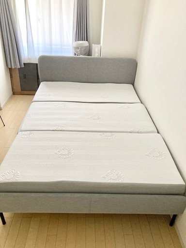 マットレス込み　IKEA ベッド ダブルサイズ　完売カラー ライトグレー　SLATTUM スラットゥム
