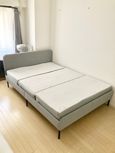 ‼️2月7日までの出品‼️IKEA SLATTUM ダブルベッドフレーム&マットレス マットレス込み IKEA ベッド ダブルサイズ 完売カラー ライトグレー