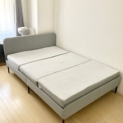 マットレス込み　IKEA ベッド ダブルサイズ　完売カラー ライトグレー　SLATTUM スラットゥムの画像