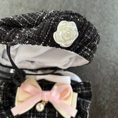 新品ペット服 ベレー帽 スタイ 2点セット 涎掛け 猫用 犬用 シャネル風の画像