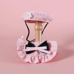 新品ペット服 ベレー帽 スタイ 2点セット 涎掛け 猫用 犬用 シャネル風の画像