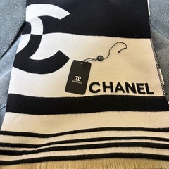 CHANEL 大判 ストール モノトーン 白×ブラック シャネルの画像