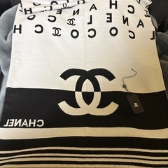 CHANEL 大判 ストール モノトーン 白×ブラック シャネルの画像