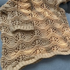 ★中古★ZAVEE★ベージュレース編み半袖ニット100%コットンの画像