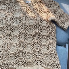 ★中古★ZAVEE★ベージュレース編み半袖ニット100%コットンの画像