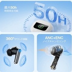 【新品未使用】① 【業界初Bluetooth6.0＆大画面操作】 ワイヤレスイヤホン ANC対応 ENC通話 液晶付き ワイヤレス イヤホン bluetooth ブルートゥースイヤホン 残量表示 多機能 イヤホン 自動ペアリング HiFi LEDディスプレイ アイホン 対応 自動ペアリングの画像