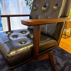 TOYO FURNITURE トーヨーファニチャー トーヨー 東洋 ファニチャー ソファ チェア 椅子 回転式 木製 革 黒 の画像