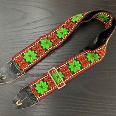 ビンテージ 花柄 刺繍 ギターストラップ 幅5cm 赤×緑×黒 レトロ ストラップ 札幌市 北区 屯田店の画像