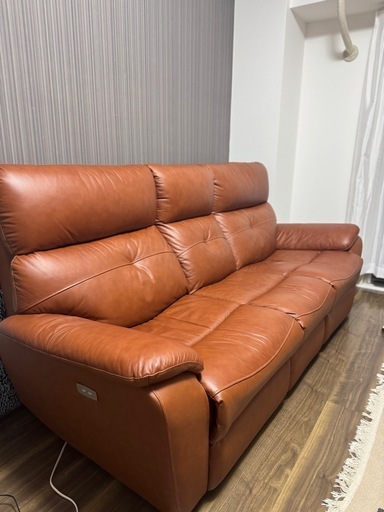 【値下げ／状態かなり良】両側電動リクライニングソファ　本革　茶色