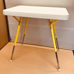折りたたみ式ミニテーブル（ホワイト/イエロー）高さ６段階調整可能の画像