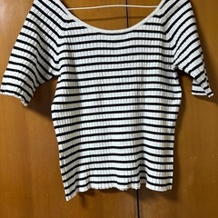 【古着】ストライプ リブ編み 半袖Tシャツ　38サイズの画像