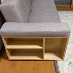 ソファベッド　下段&肘置き収納付き　ベージュの画像