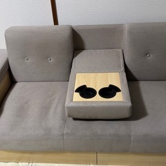 ソファベッド　下段&肘置き収納付き　ベージュの画像