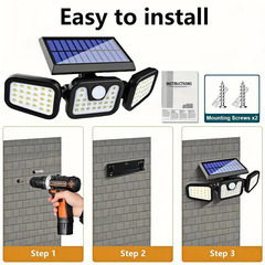 くまねず《姫路》大量入荷 (取付簡単) センサーライト⑤ 屋外 led 防水 ソーラー 3面パネル 74LED 明るい 人感 センサー(新品未使用)の画像