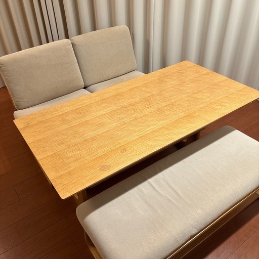 引き渡し先確定済 - 無印良品 オーク材ダイニングセット（テーブル＋ベンチ＋ソファチェア2脚） リビングにも最適！