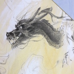 【辰・龍・ドラゴン】 干支 縁起物 水墨画 色紙 藤原六間堂 作 複製画の画像