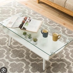 【美品】ニトリガラステーブル（ホワイト）　の画像