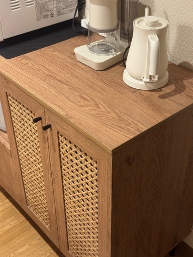 美品】ラタン調キッチンカウンター【幅120cm】LOWYA (Mami) 諏訪の収納