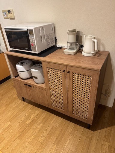 美品】ラタン調キッチンカウンター【幅120cm】LOWYA (Mami) 諏訪の収納