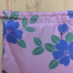 巾着袋　パープル×花の画像