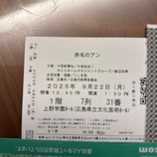 劇団四季ミュージカル　赤毛のアン　チケット1枚