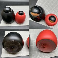 M373　時代物　昭和レトロ　伝統工芸品　黒と赤の竹模様こけしセット　当時物　骨董　民芸品の画像