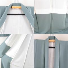色無地 袷 グリーンブルー 一つ紋 蔦紋 正絹 広衿 仕立て上がり着物 身丈168cm【中古】 【キモノオフ野々市若松店】の画像