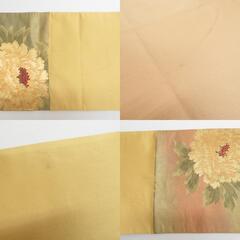 袋帯 正絹 金糸　牡丹文様 黄緑色ｘ金色 六通柄 フォーマル 礼装【中古】 【キモノオフ野々市若松店】の画像