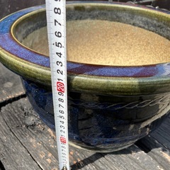 （受け渡し予定者決定）大きな　植木鉢 陶器 青　濃紺ガーデニング 盆栽の画像