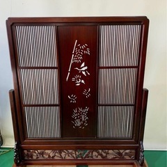 高級唐木 衝立 透かし彫り 花梨材 家具 インテリア ついたて パーテーション★直接引き取り大歓迎 中国 古美術品の画像
