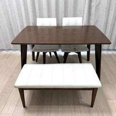  [希望日程引き取りでお値引きあり]ダイニングテーブル　セット　テーブル　回転式チェア　長椅子　ベンチ 皮　卓　椅子の画像