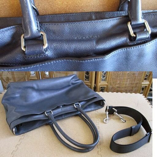 COACH トートバッグ ネイビー系 鞄 カバン ストラップ付ショルダー