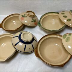 １人用 土鍋 4個セット 陶器製 蓋付き 約19cm　250916-3Aの画像