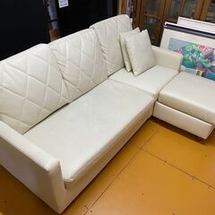 3人掛けソファ　オットマン付き　カウチソファ　ホワイトの画像