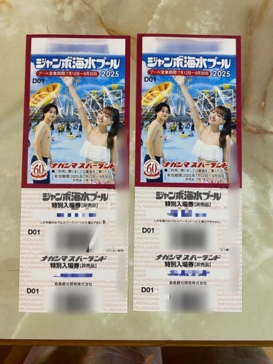 長島　ジャンボ海水プール　ナガシマスパーランド　特別入場券　2枚