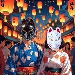 【新品】ハロウィン 狐 お面 白 黒 仮装 祭り 観光 神社 縁結び キツネ コスプレの画像
