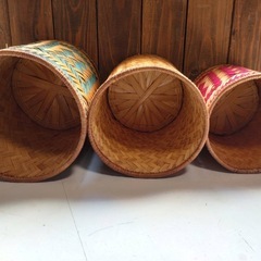 竹製編み込み収納バスケット 3個セットの画像