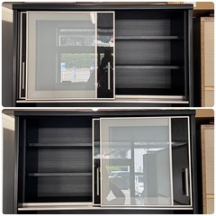 【超美品‼️】定価98,990円♪ ニトリ 100cm幅キッチンボード(ポスティア100KB) 食器棚 収納家具 艶あり木目調ブラック♪の画像
