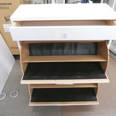 シューズボックス フラップ式 引き出し付き 幅75cm 奥行30cm 高さ95cm ホワイト 下駄箱 シューズラック 札幌 西岡店の画像