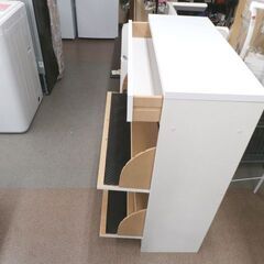シューズボックス フラップ式 引き出し付き 幅75cm 奥行30cm 高さ95cm ホワイト 下駄箱 シューズラック 札幌 西岡店の画像