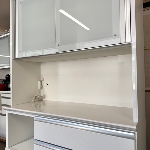 【超美品‼️】定価24万♪ 高級 松田家具 120cm幅キッチンボード(コンパス1200レンジ) 食器棚 収納家具 木目調ホワイト♪