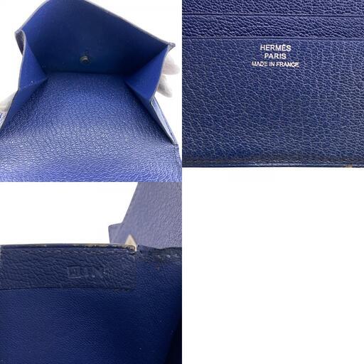 エルメス HERMES 三つ折り財布 ベアン レクトベルソ フラップ ブルー